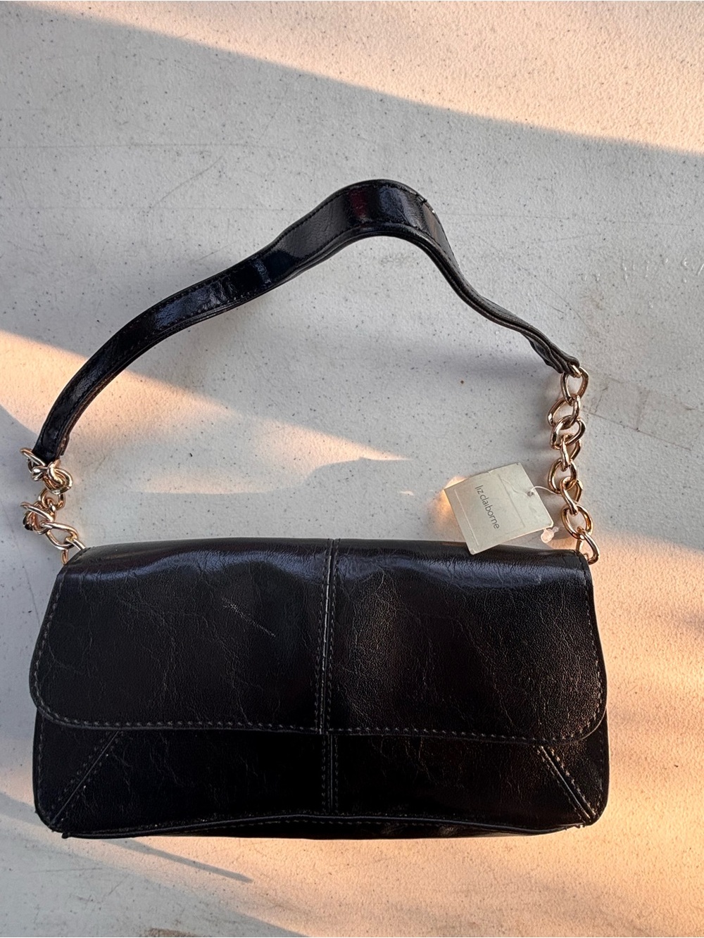 Liz Claiborne Black Shoulder Bag with Gold Chain Accent Y2K NTW